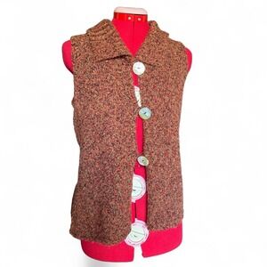 WindiRiver Vintage 90s Boucle Knit Vest Orange Red Green Speckled Medium